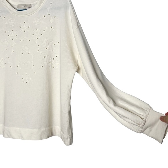 NWT LOFT White Eyelet Pullover Poet Sleeve Knit Blouse - Picture 7 of 12